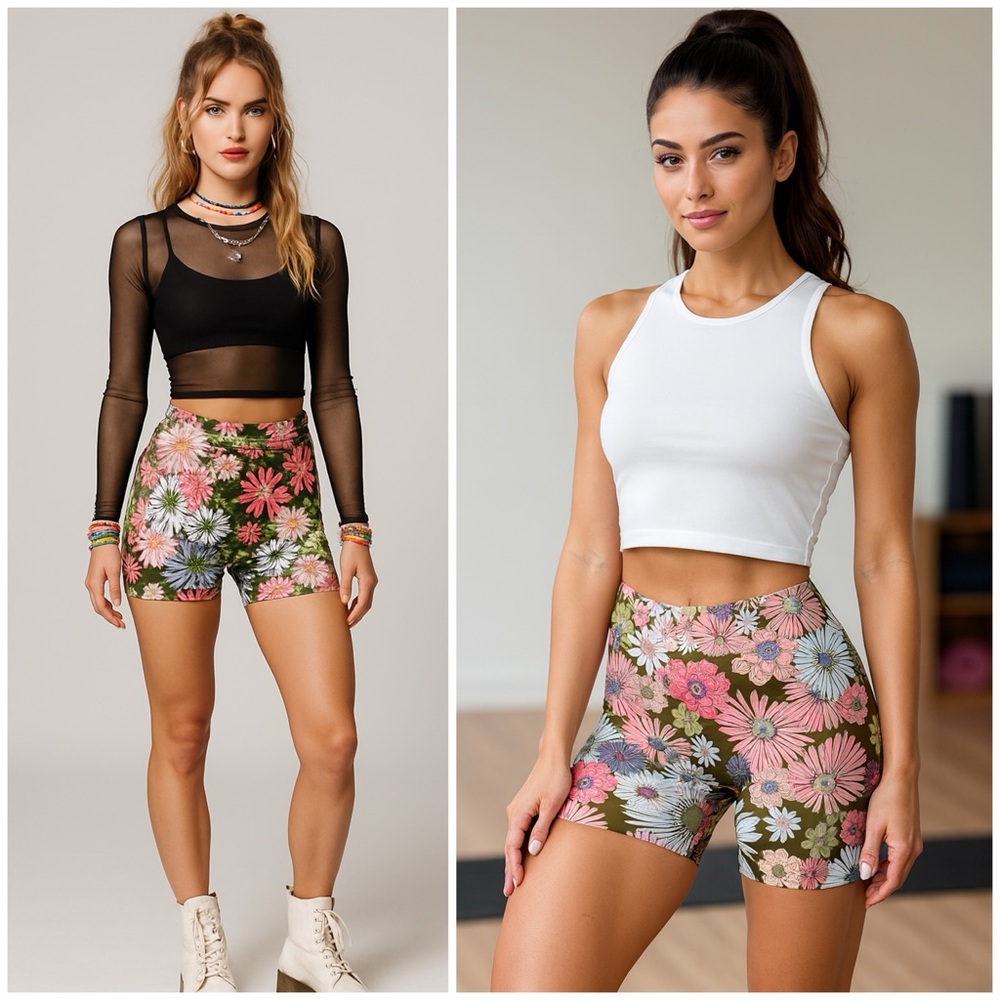 NWT AGUA BENDITA‎ Danai Java Floral Biker Shorts Large